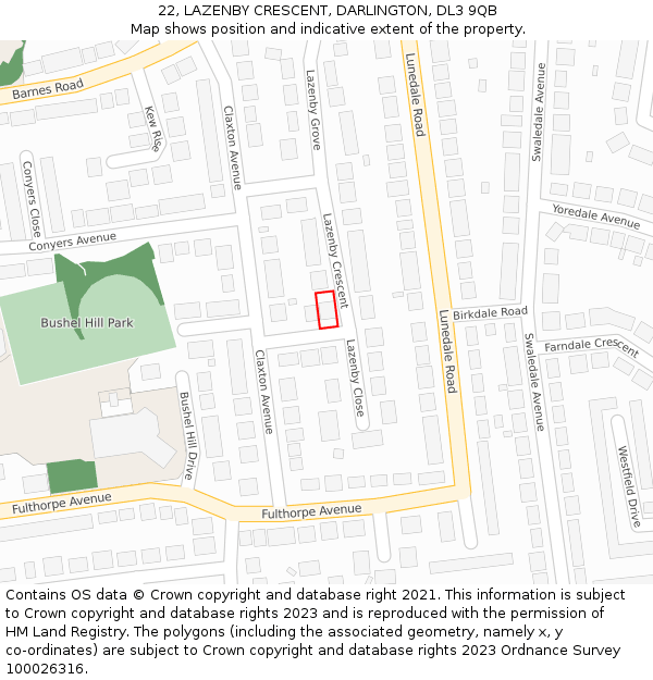 22, LAZENBY CRESCENT, DARLINGTON, DL3 9QB: Location map and indicative extent of plot
