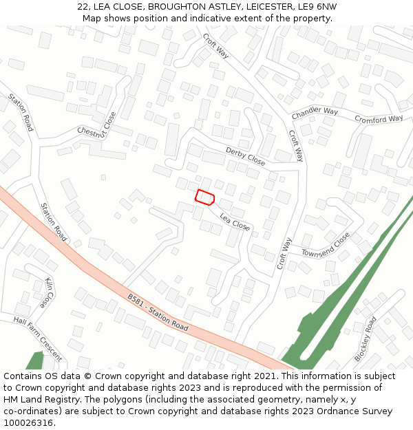 22, LEA CLOSE, BROUGHTON ASTLEY, LEICESTER, LE9 6NW: Location map and indicative extent of plot