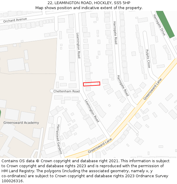 22, LEAMINGTON ROAD, HOCKLEY, SS5 5HP: Location map and indicative extent of plot