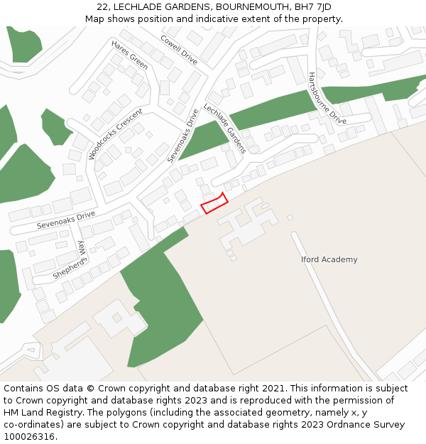 22, LECHLADE GARDENS, BOURNEMOUTH, BH7 7JD: Location map and indicative extent of plot