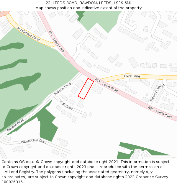 22, LEEDS ROAD, RAWDON, LEEDS, LS19 6NL: Location map and indicative extent of plot