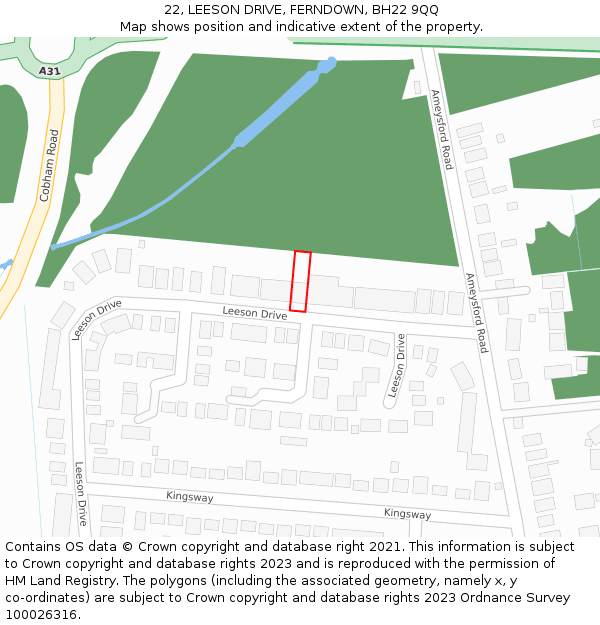 22, LEESON DRIVE, FERNDOWN, BH22 9QQ: Location map and indicative extent of plot