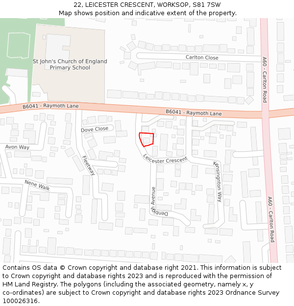 22, LEICESTER CRESCENT, WORKSOP, S81 7SW: Location map and indicative extent of plot