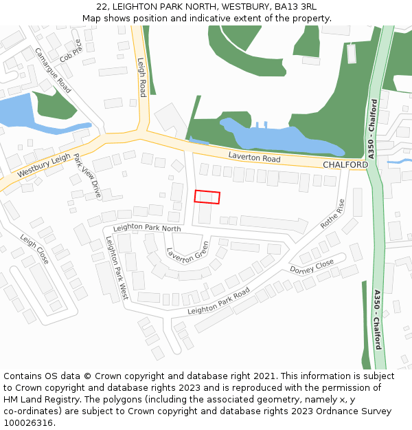 22, LEIGHTON PARK NORTH, WESTBURY, BA13 3RL: Location map and indicative extent of plot