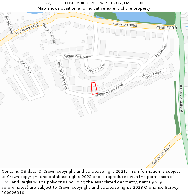 22, LEIGHTON PARK ROAD, WESTBURY, BA13 3RX: Location map and indicative extent of plot