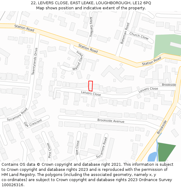 22, LEIVERS CLOSE, EAST LEAKE, LOUGHBOROUGH, LE12 6PQ: Location map and indicative extent of plot