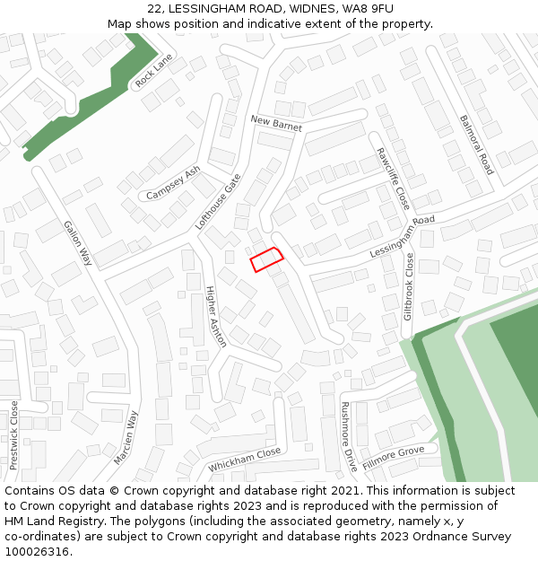 22, LESSINGHAM ROAD, WIDNES, WA8 9FU: Location map and indicative extent of plot