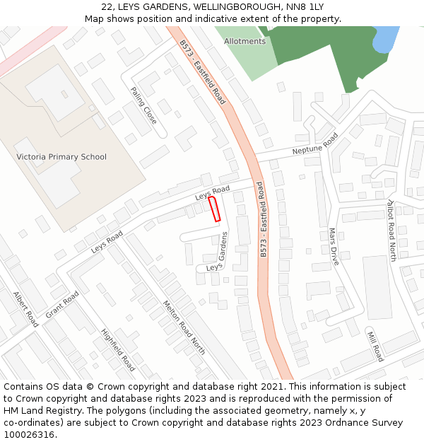 22, LEYS GARDENS, WELLINGBOROUGH, NN8 1LY: Location map and indicative extent of plot