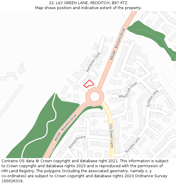 22, LILY GREEN LANE, REDDITCH, B97 6TZ: Location map and indicative extent of plot