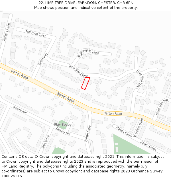 22, LIME TREE DRIVE, FARNDON, CHESTER, CH3 6PN: Location map and indicative extent of plot