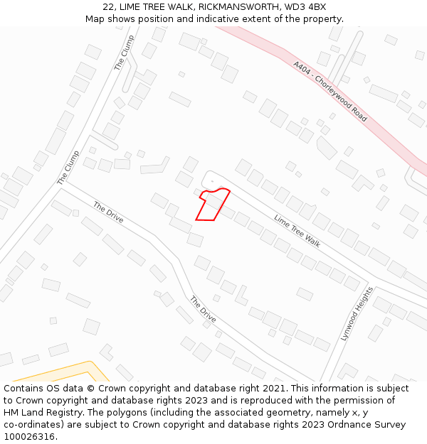 22, LIME TREE WALK, RICKMANSWORTH, WD3 4BX: Location map and indicative extent of plot