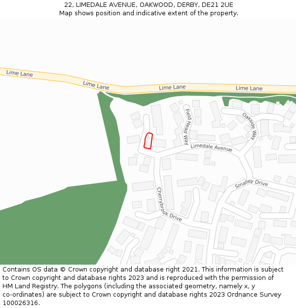 22, LIMEDALE AVENUE, OAKWOOD, DERBY, DE21 2UE: Location map and indicative extent of plot
