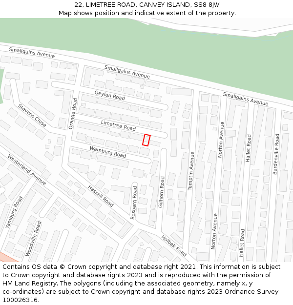 22, LIMETREE ROAD, CANVEY ISLAND, SS8 8JW: Location map and indicative extent of plot
