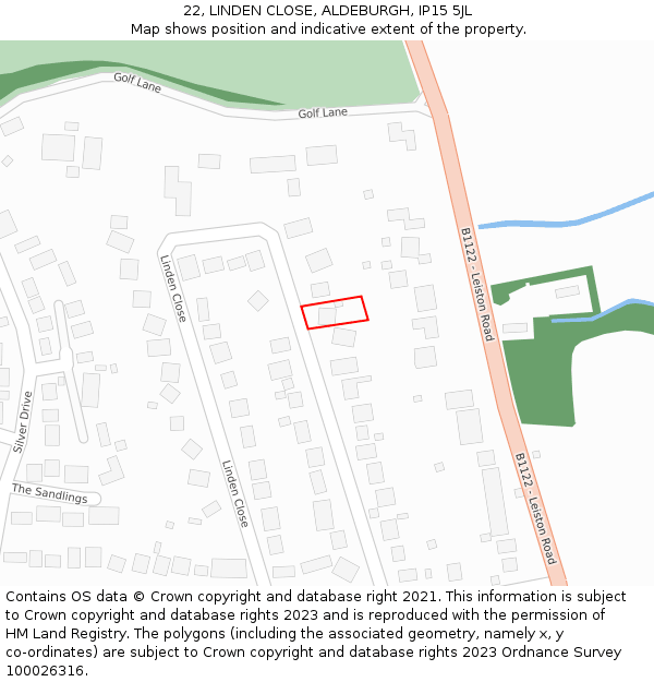 22, LINDEN CLOSE, ALDEBURGH, IP15 5JL: Location map and indicative extent of plot