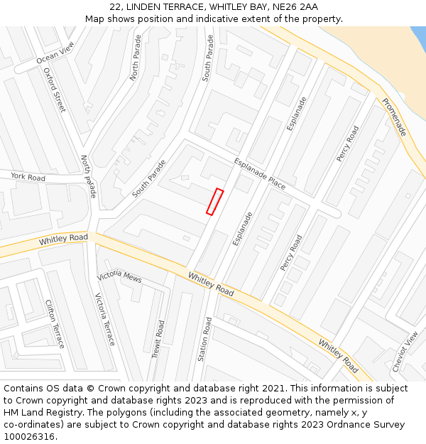 22, LINDEN TERRACE, WHITLEY BAY, NE26 2AA: Location map and indicative extent of plot