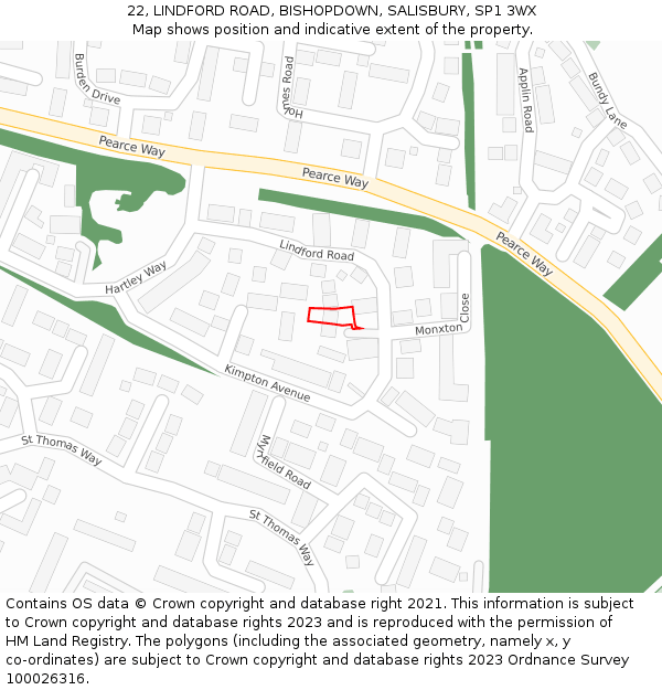 22, LINDFORD ROAD, BISHOPDOWN, SALISBURY, SP1 3WX: Location map and indicative extent of plot
