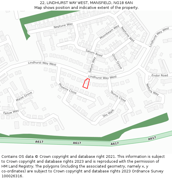 22, LINDHURST WAY WEST, MANSFIELD, NG18 6AN: Location map and indicative extent of plot