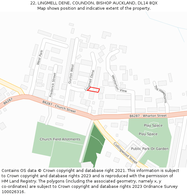 22, LINGMELL DENE, COUNDON, BISHOP AUCKLAND, DL14 8QX: Location map and indicative extent of plot