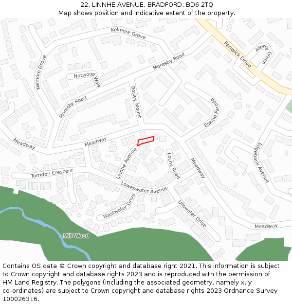 22, LINNHE AVENUE, BRADFORD, BD6 2TQ: Location map and indicative extent of plot