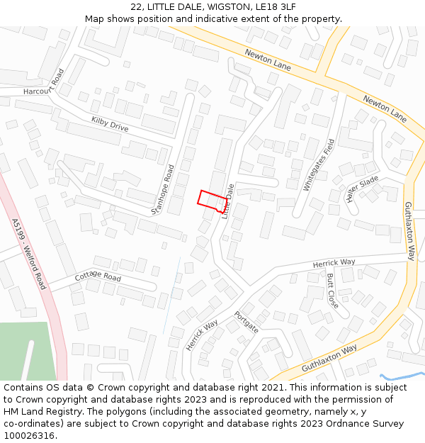 22, LITTLE DALE, WIGSTON, LE18 3LF: Location map and indicative extent of plot