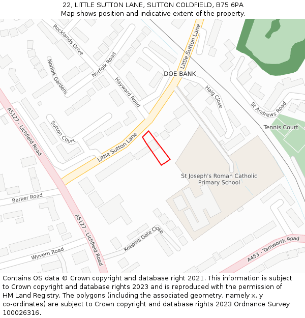 22, LITTLE SUTTON LANE, SUTTON COLDFIELD, B75 6PA: Location map and indicative extent of plot
