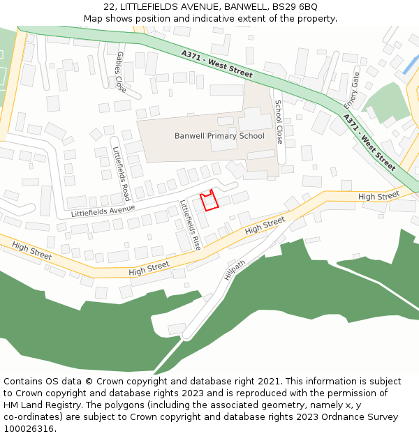 22, LITTLEFIELDS AVENUE, BANWELL, BS29 6BQ: Location map and indicative extent of plot