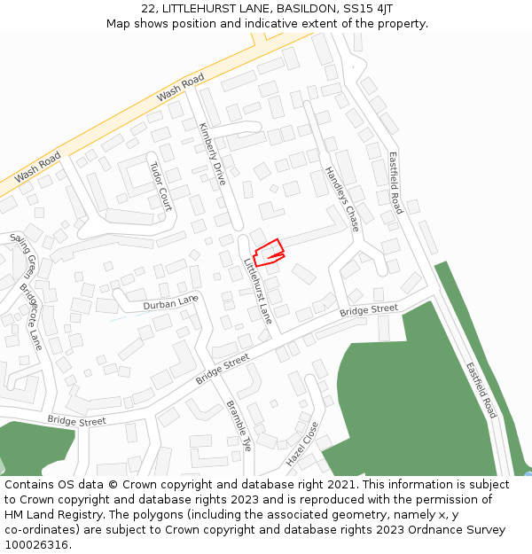 22, LITTLEHURST LANE, BASILDON, SS15 4JT: Location map and indicative extent of plot