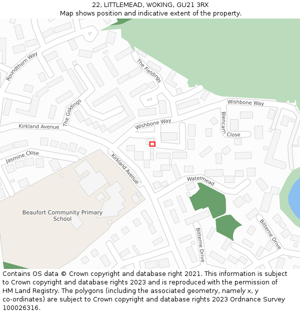22, LITTLEMEAD, WOKING, GU21 3RX: Location map and indicative extent of plot
