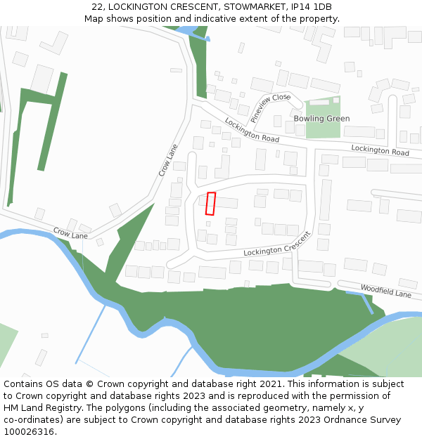 22, LOCKINGTON CRESCENT, STOWMARKET, IP14 1DB: Location map and indicative extent of plot