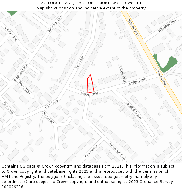 22, LODGE LANE, HARTFORD, NORTHWICH, CW8 1PT: Location map and indicative extent of plot