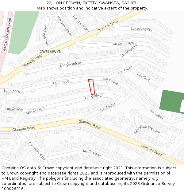 22, LON CEDWYN, SKETTY, SWANSEA, SA2 0TH: Location map and indicative extent of plot
