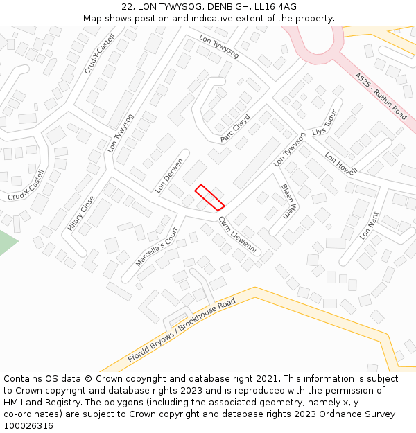 22, LON TYWYSOG, DENBIGH, LL16 4AG: Location map and indicative extent of plot
