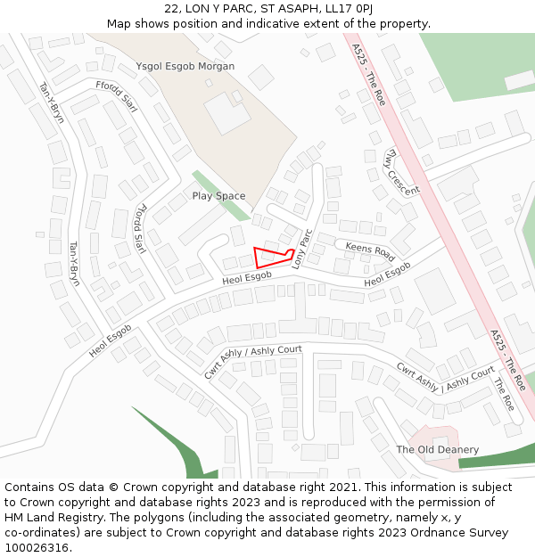 22, LON Y PARC, ST ASAPH, LL17 0PJ: Location map and indicative extent of plot