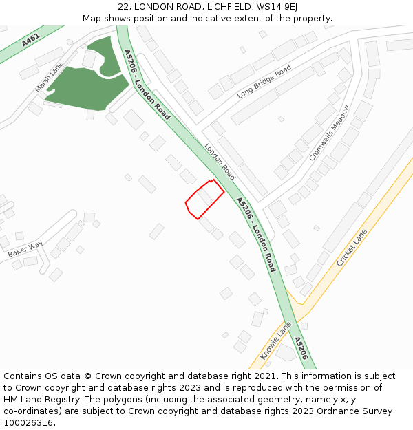 22, LONDON ROAD, LICHFIELD, WS14 9EJ: Location map and indicative extent of plot