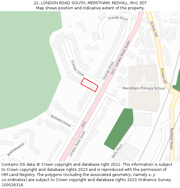 22, LONDON ROAD SOUTH, MERSTHAM, REDHILL, RH1 3DT: Location map and indicative extent of plot