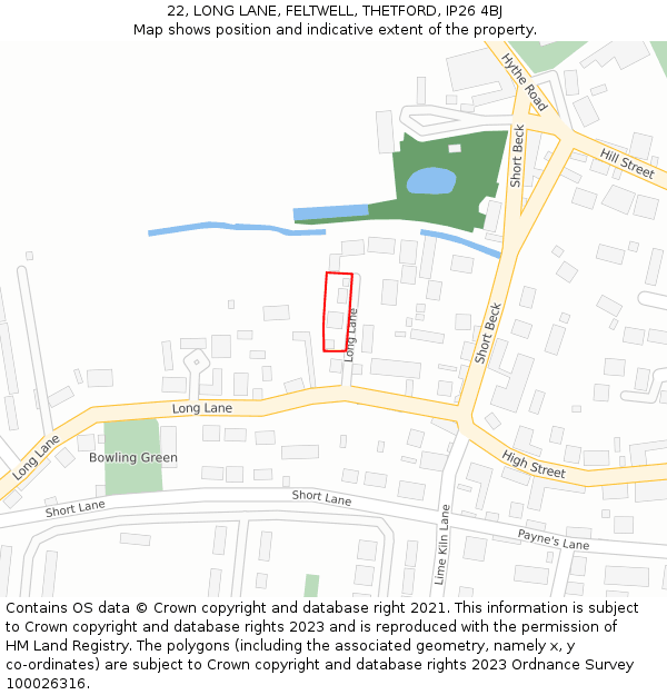22, LONG LANE, FELTWELL, THETFORD, IP26 4BJ: Location map and indicative extent of plot