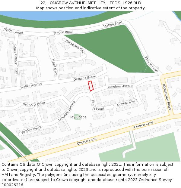 22, LONGBOW AVENUE, METHLEY, LEEDS, LS26 9LD: Location map and indicative extent of plot