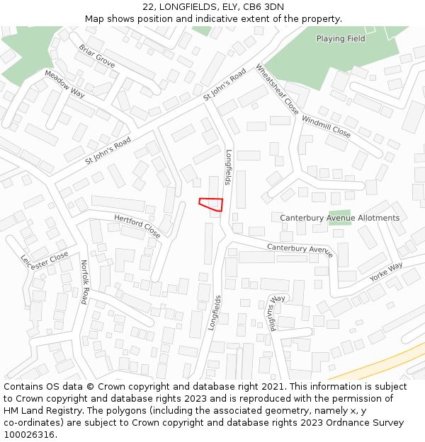 22, LONGFIELDS, ELY, CB6 3DN: Location map and indicative extent of plot