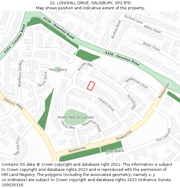 22, LONGHILL DRIVE, SALISBURY, SP2 8TD: Location map and indicative extent of plot