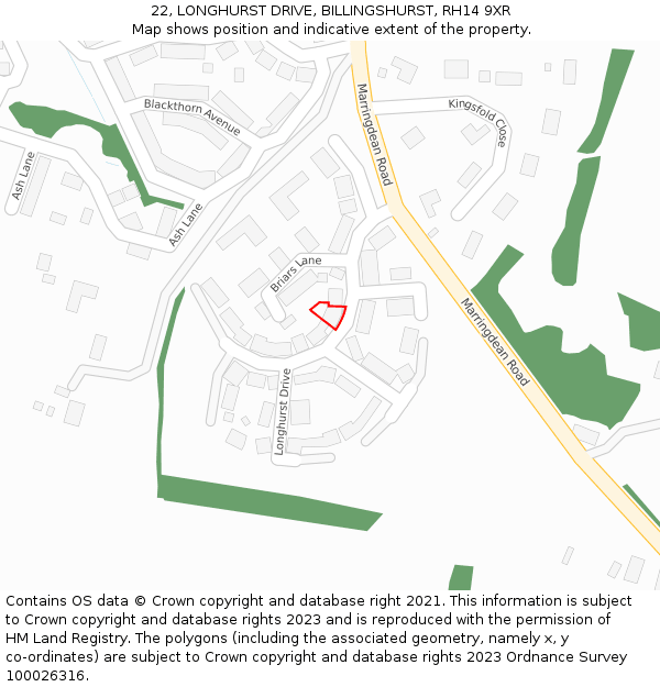 22, LONGHURST DRIVE, BILLINGSHURST, RH14 9XR: Location map and indicative extent of plot