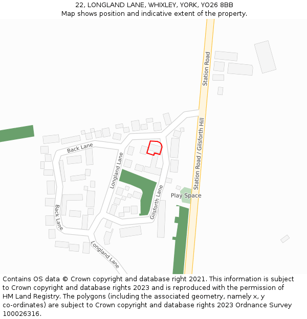 22, LONGLAND LANE, WHIXLEY, YORK, YO26 8BB: Location map and indicative extent of plot