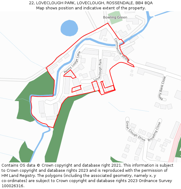 22, LOVECLOUGH PARK, LOVECLOUGH, ROSSENDALE, BB4 8QA: Location map and indicative extent of plot