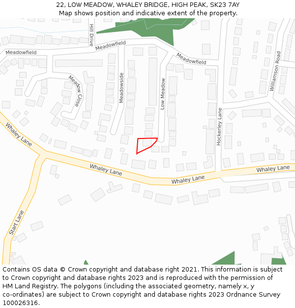 22, LOW MEADOW, WHALEY BRIDGE, HIGH PEAK, SK23 7AY: Location map and indicative extent of plot