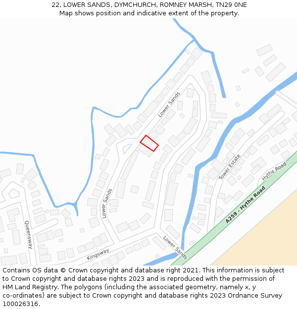 22, LOWER SANDS, DYMCHURCH, ROMNEY MARSH, TN29 0NE: Location map and indicative extent of plot