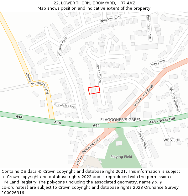 22, LOWER THORN, BROMYARD, HR7 4AZ: Location map and indicative extent of plot