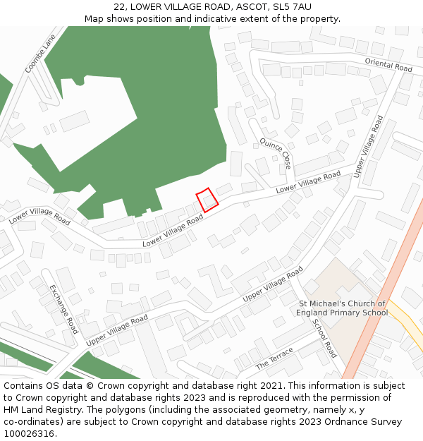 22, LOWER VILLAGE ROAD, ASCOT, SL5 7AU: Location map and indicative extent of plot