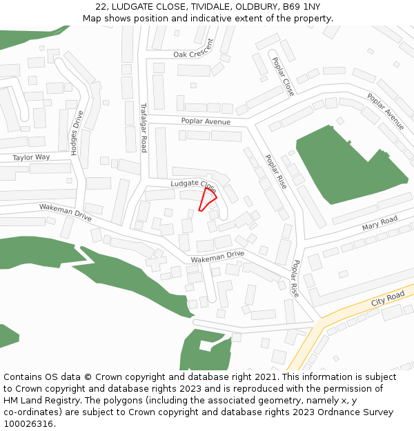 22, LUDGATE CLOSE, TIVIDALE, OLDBURY, B69 1NY: Location map and indicative extent of plot
