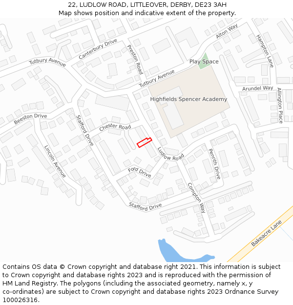 22, LUDLOW ROAD, LITTLEOVER, DERBY, DE23 3AH: Location map and indicative extent of plot