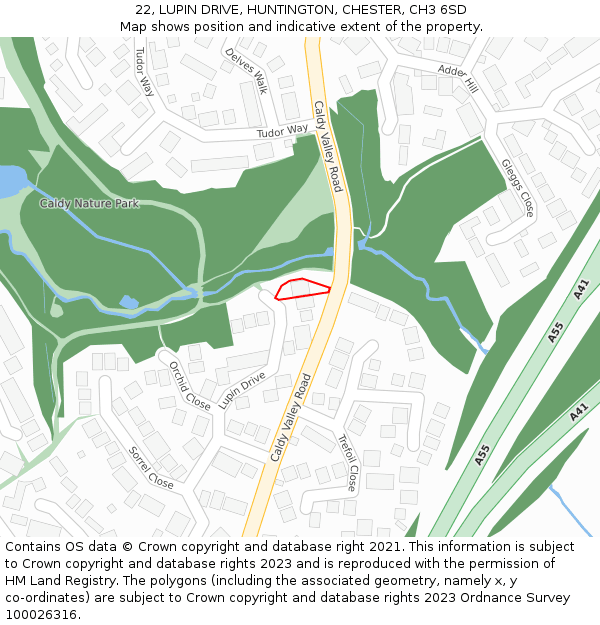 22, LUPIN DRIVE, HUNTINGTON, CHESTER, CH3 6SD: Location map and indicative extent of plot