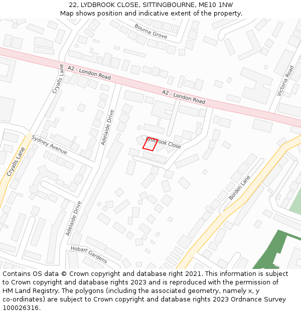 22, LYDBROOK CLOSE, SITTINGBOURNE, ME10 1NW: Location map and indicative extent of plot